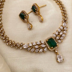 Trendy AD Stone Short Neckpiece-Green-G12142