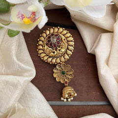 Gold Look Alike Floral Bun Billai-Jada Billai-Red Green-Pearl-G13116