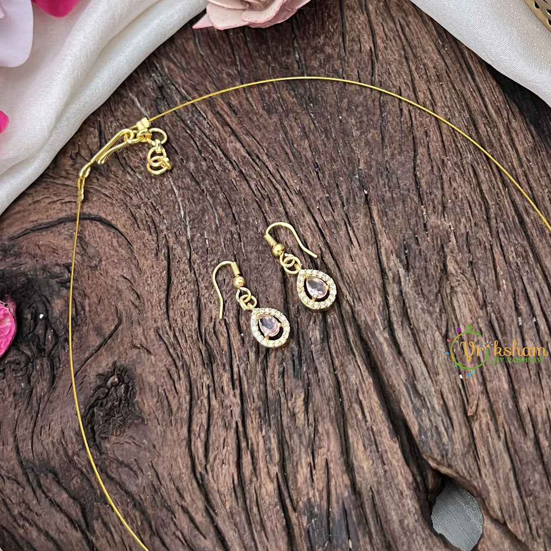Vriksham Exquisite 3 Tear Drop Invisible Chain-Pastel Pink-G18387