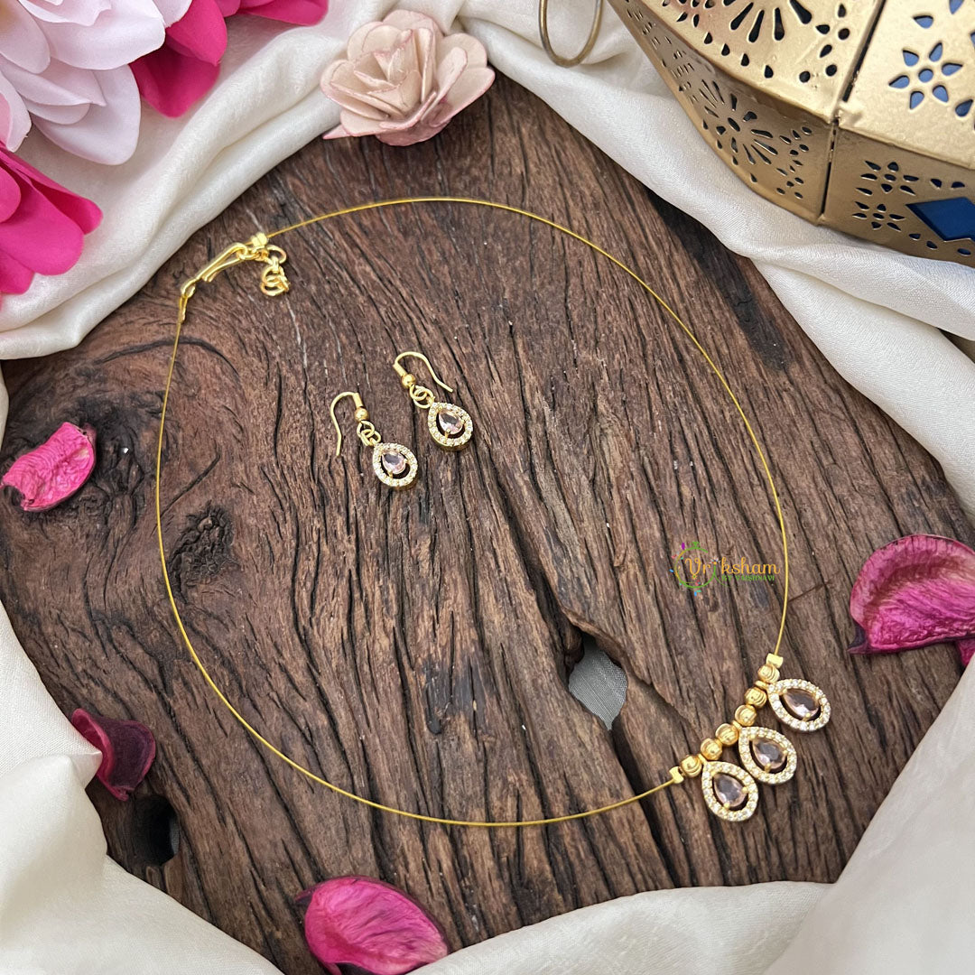 Vriksham Exquisite 3 Tear Drop Invisible Chain-Pastel Pink-G18387