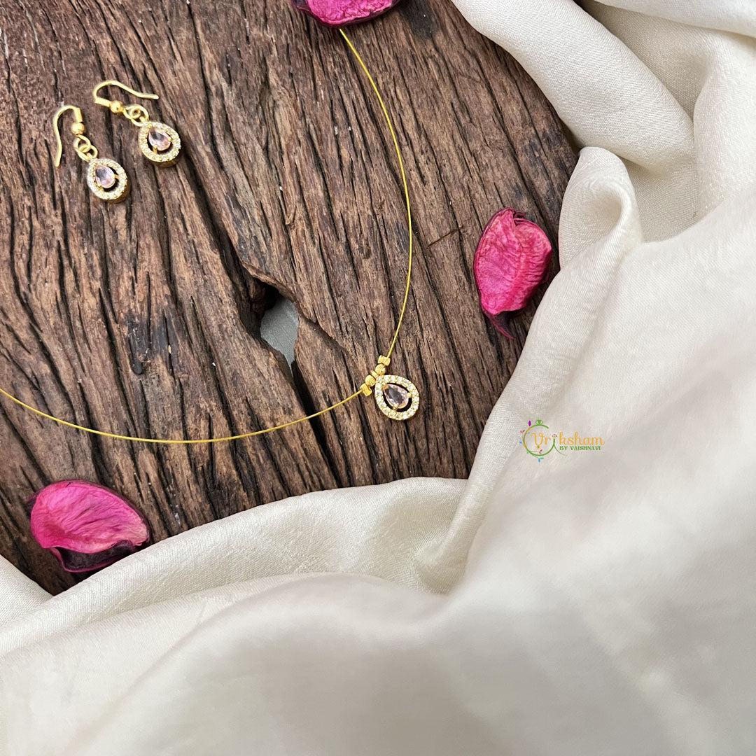 Vriksham Exquisite Tear Drop Invisible Chain-Pastel Pink-G18386