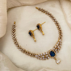 Trendy AD Stone Short Neckpiece-Dark Blue-G12153