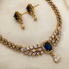 Trendy AD Stone Short Neckpiece-Dark Blue-G12153