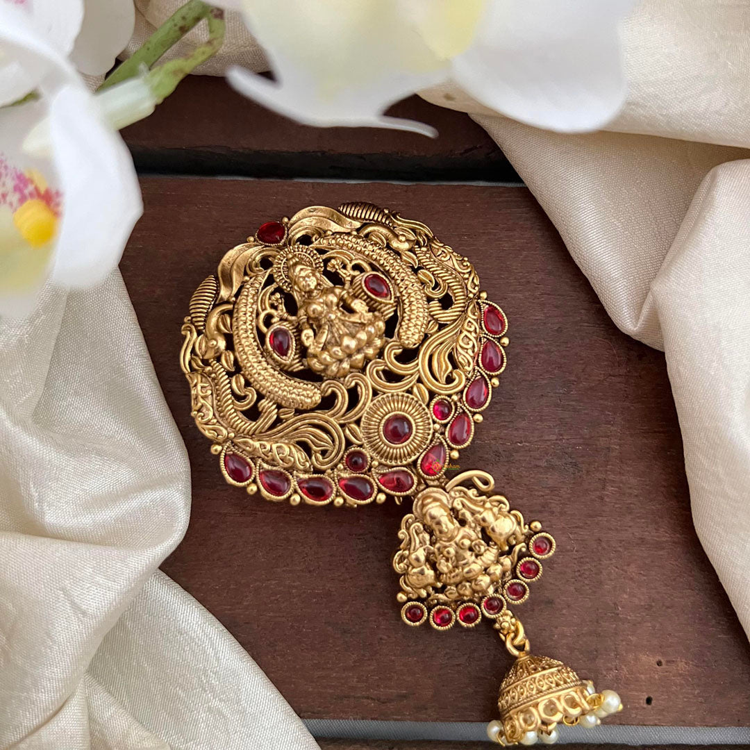 Gold Alike Lakshmi Bun Billai-Jhumka Jada Billai-Red-G13113
