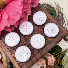 Vriksham Multi Color Round Sparkle Bindi Case-12 Sets In Palstic Box-BB3556