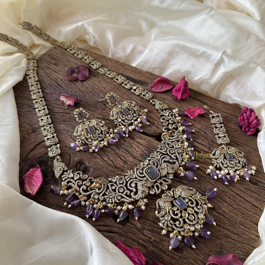 Designer Victorian Diamond Haram-Purple Beads-VV1757