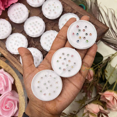 Vriksham Multi Color Stone Round Sparkle Bindi Case-12 Sets In Palstic Box-BB3557