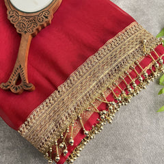 Vriksham Red Organza Saree-Lace & Tassel Work-Handloom-VS4242