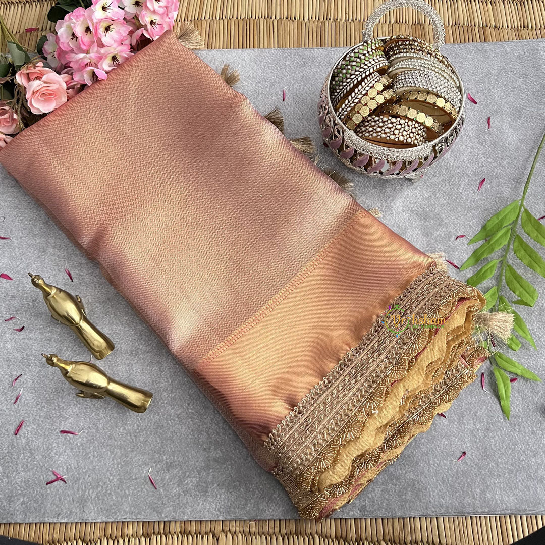 Vriksham jyotika Inspired Pinkish Golden Organza Saree-Lace & Aari Work-Handloom-VS4241