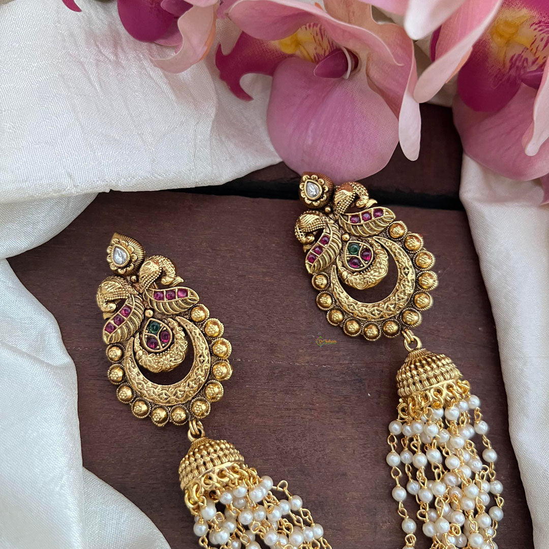 Premium Mayil Jada Billai with Pearl Maatil-Bun Billai-Red Green-G13098