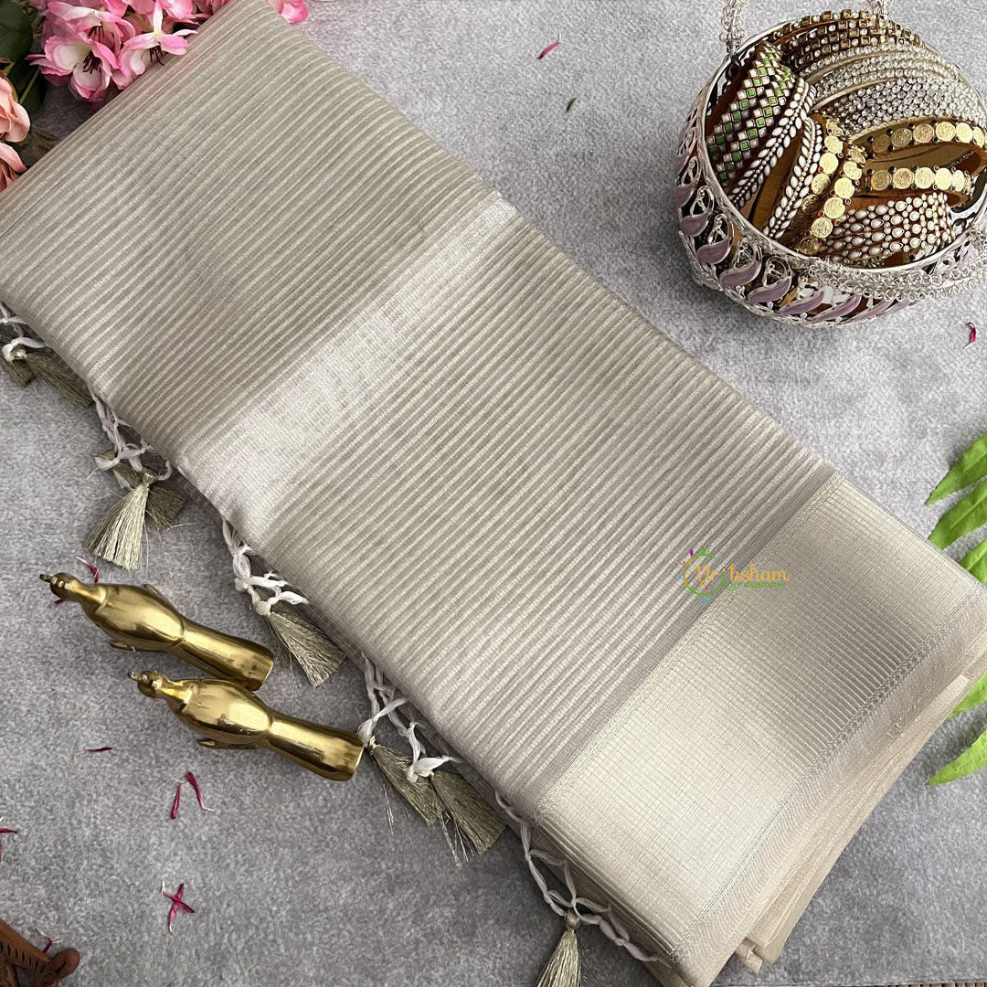 Vriksham Grey With Golden Organza Saree-Handloom-VS4238