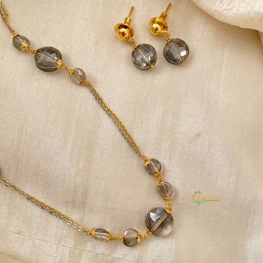 Trendy Glossy Grey Beaded Chain Neckpiece-G12211