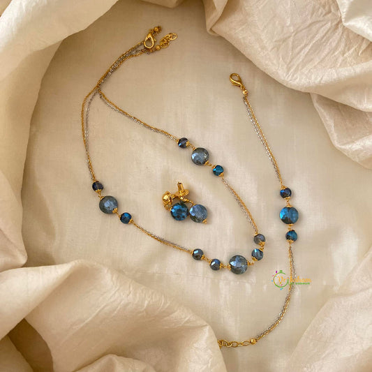 Fancy Glossy Blue double Chain Neckpiece-G12127