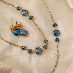 Fancy Glossy Blue double Chain Neckpiece-G12127