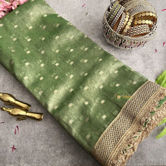 Vriksham Green With Lace Organza Saree-Handloom-VS4248