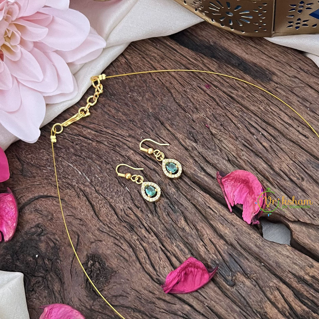 Vriksham Exquisite Tear Drop Invisible Chain-Aqua Green-G18392
