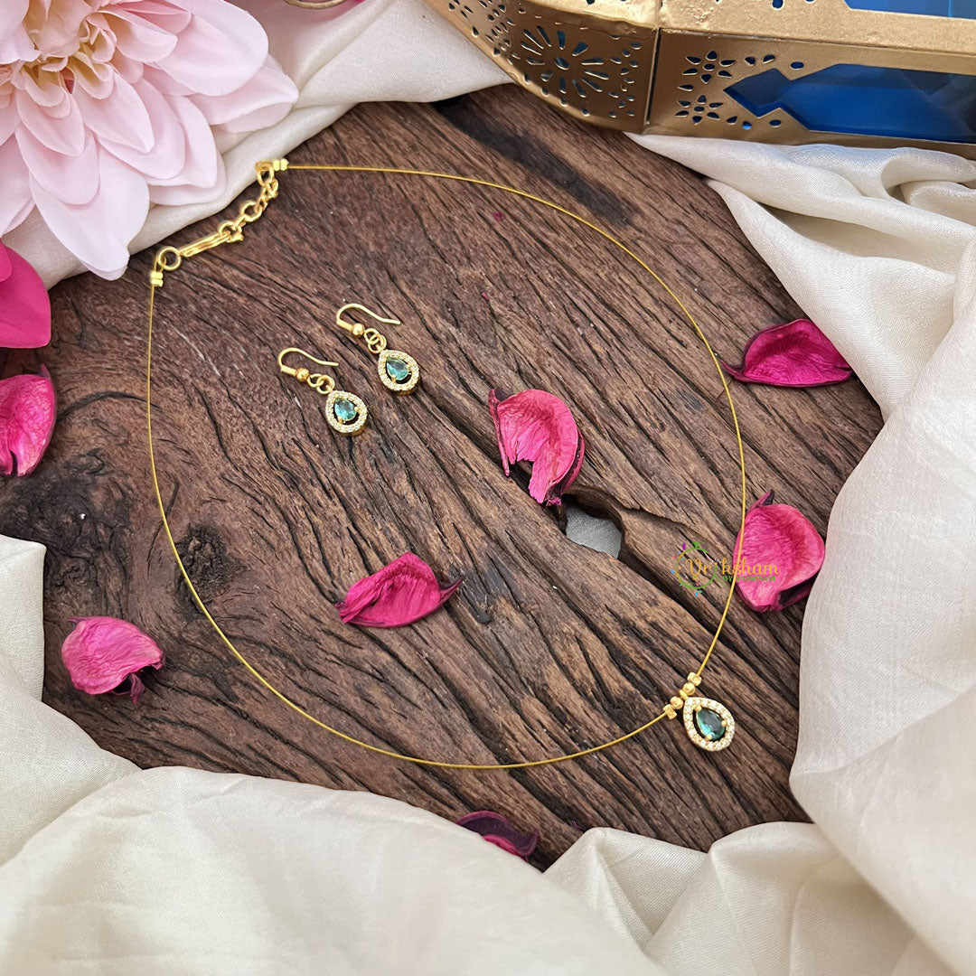 Vriksham Exquisite Tear Drop Invisible Chain-Aqua Green-G18392