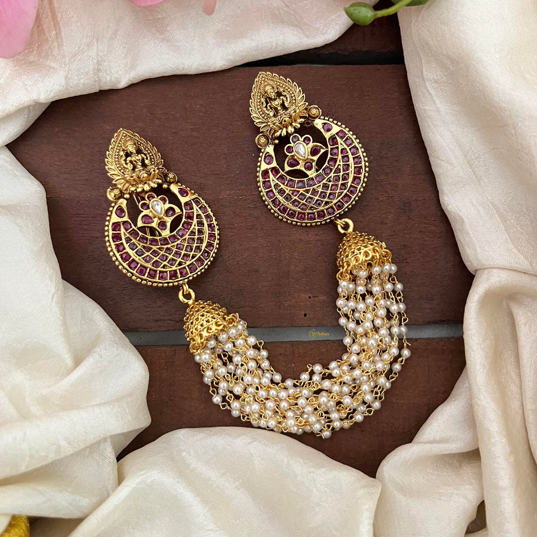 Antique Lakshmi Jada Billai with Pearl Maatil-Bun Billai-Red-G13082