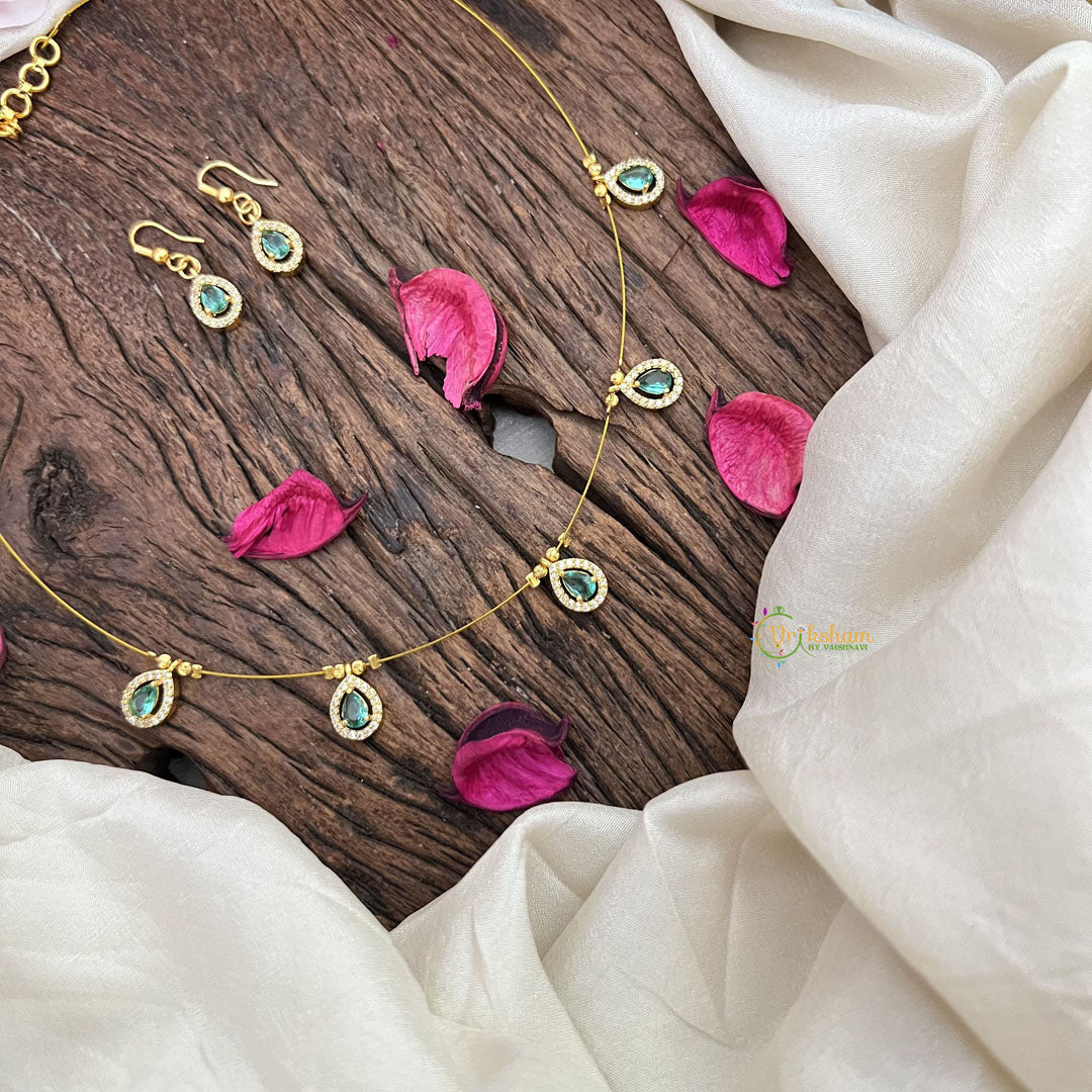 Vriksham Exquisite 5 Tear Drop Invisible Chain-Aqua Green-G18394
