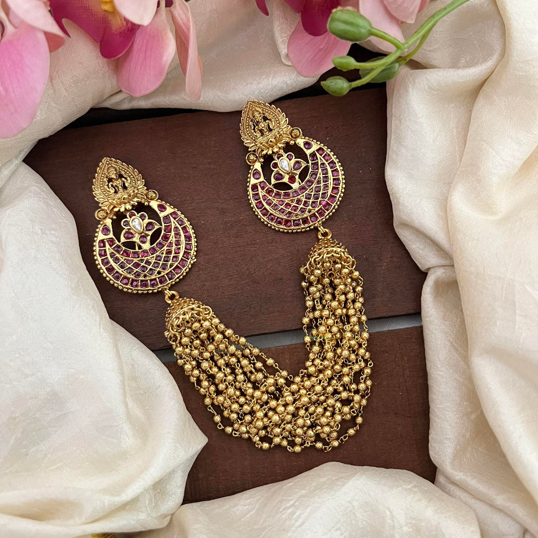 Antique Lakshmi Jada Billai with Golden Pearl Maatil-Bun Billai-Red-G13079