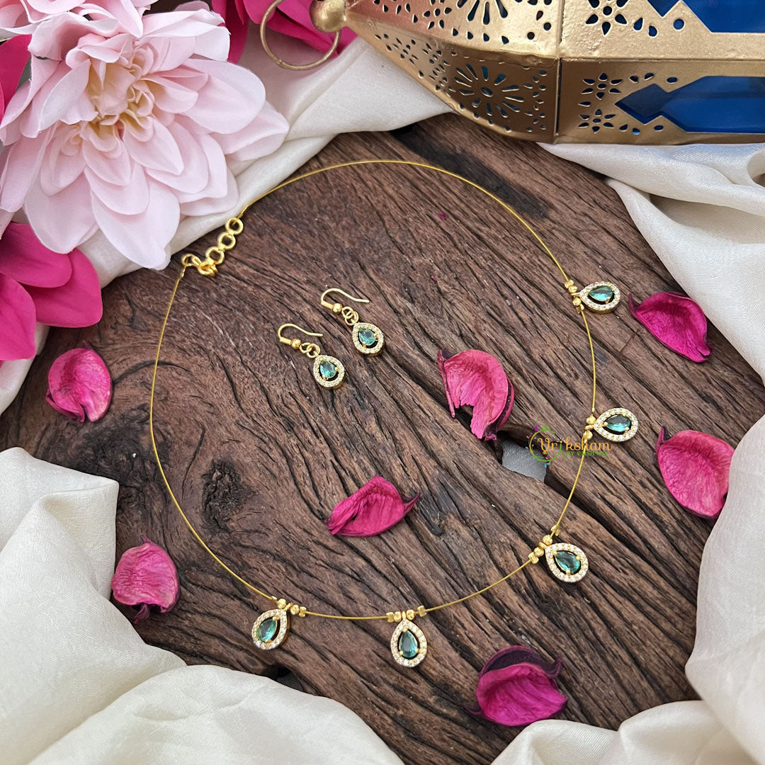 Vriksham Exquisite 5 Tear Drop Invisible Chain-Aqua Green-G18394
