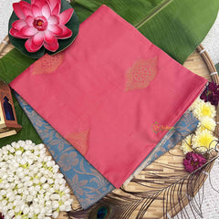 Vriksham Onion Pink With Blue Border Semi Soft Silk Saree-VS4887