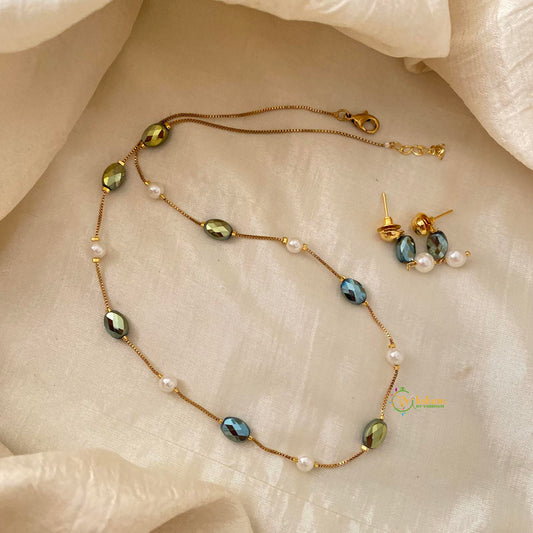 Fancy Double Shaded Blue Beaded Chain Neckpiece -G12124