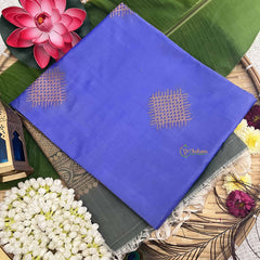 Vriksham Steel Blue Squared Design With Gadwal Green Border Semi Soft Silk Saree-VS4879