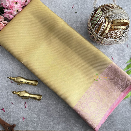 Vriksham Golden With Baby Pink Border Organza Saree-Handloom-VS4239