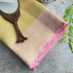 Vriksham Golden With Baby Pink Border Organza Saree-Handloom-VS4239