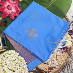 Vriksham Light Ocean Blue Squared Design With Gadwal Border Semi Soft Silk Saree-VS4872