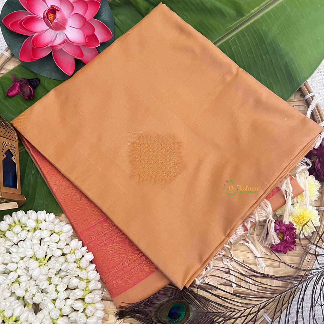 Vriksham Golden Orange Squared Design With Gadwal  Orange Border Semi Soft Silk Saree-VS4882