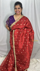 Vriksham Red With Lace & Coin Tassel Organza Saree-Handloom-VS4247