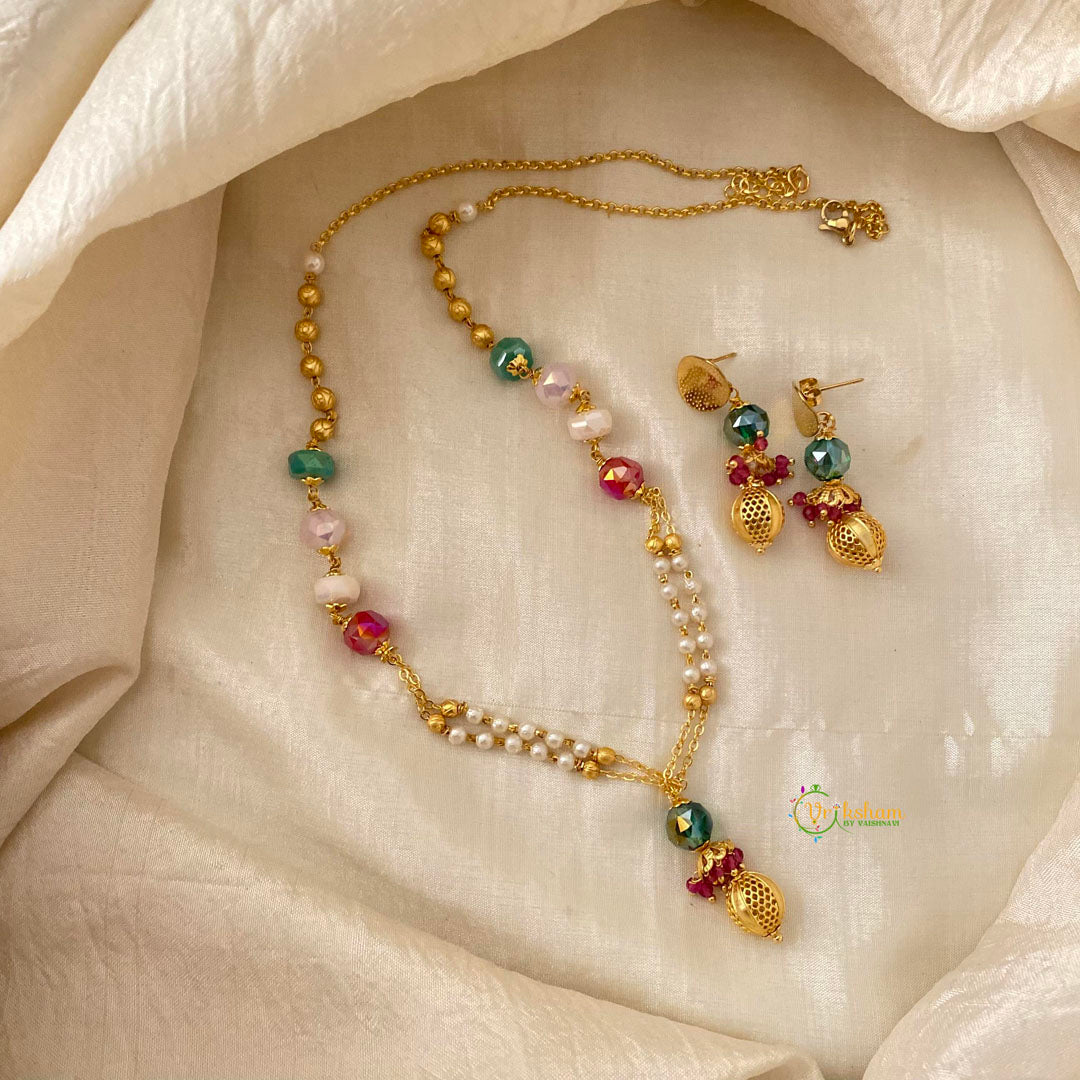 Elegant Beaded Pendant Chain Neckpiece -G12108