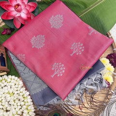 Vriksham Onion Pink With Leaf Golden Butta & Zari Work Grey Border Semi Soft Silk Saree-VS4897