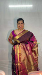 Vriksham Dark wine & Purple Border With Golden Zari Border Korvai Pure Silk Saree-VS4995