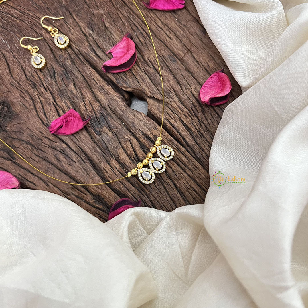 Vriksham Exquisite 3 Tear Drop Invisible Chain-White-G18396