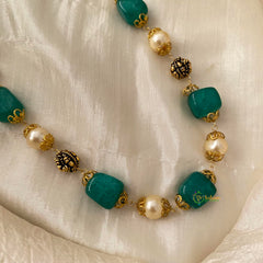 Trendy Green Beaded Chain Neckpiece -G12122