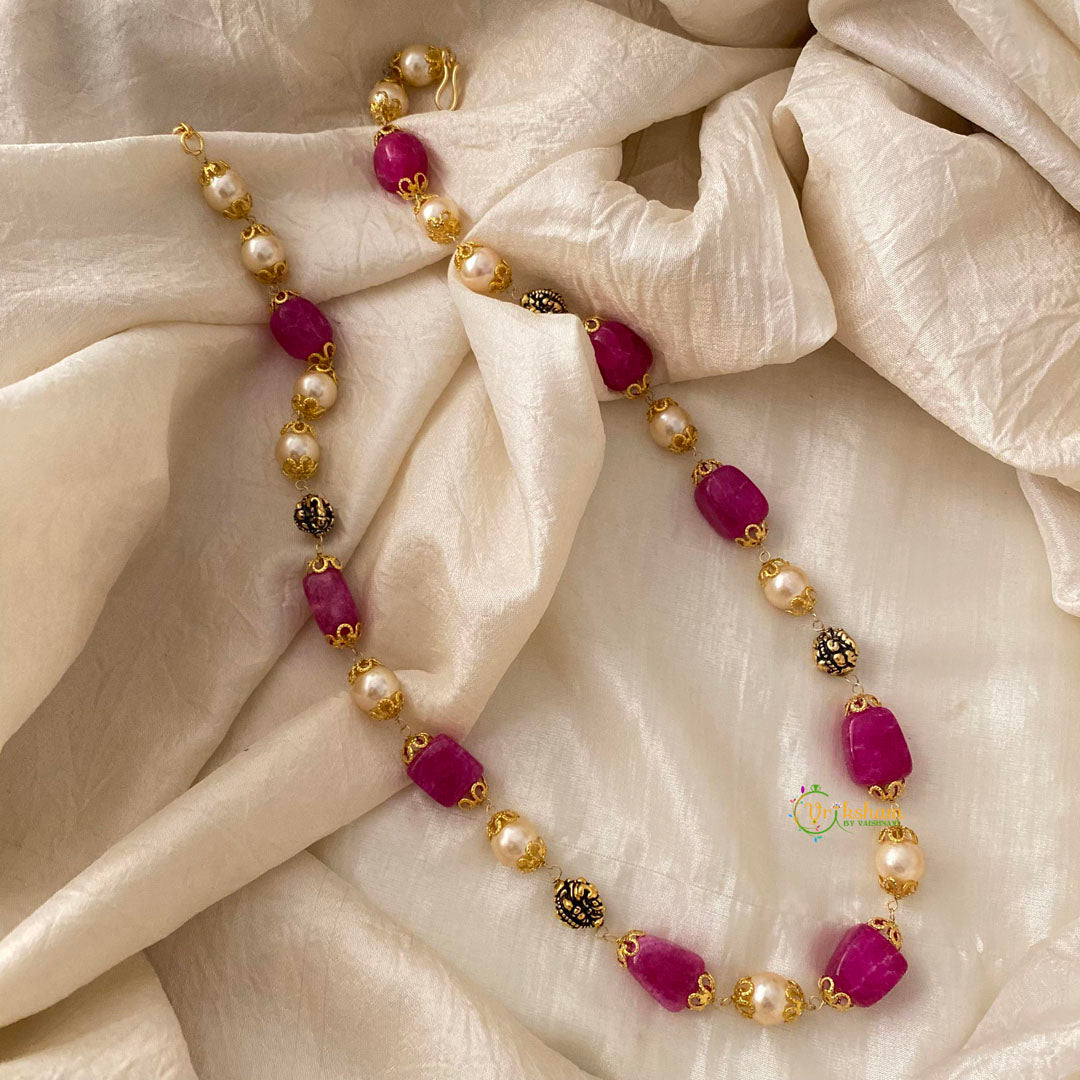 Trendy Magenta Beaded Chain Neckpiece -G12120