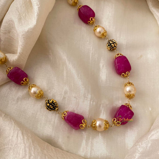 Trendy Magenta Beaded Chain Neckpiece -G12120