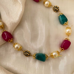 Trendy Red Green Beaded Chain Neckpiece -G12123