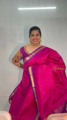 Vriksham Royal Plain Red Blue Border With Golden Zari Border Pure Silk Saree-VS4989