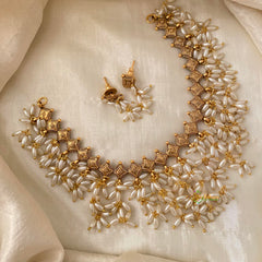 Premium Gold Look Alike Guttapusalu Neckpiece -Rice Pearls-G12131