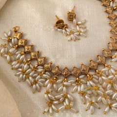 Premium Gold Look Alike Guttapusalu Neckpiece -Rice Pearls-G12131