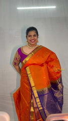 Vriksham Orange With Maroon Gold Zari Korvai Pure Silk Saree-VS4987