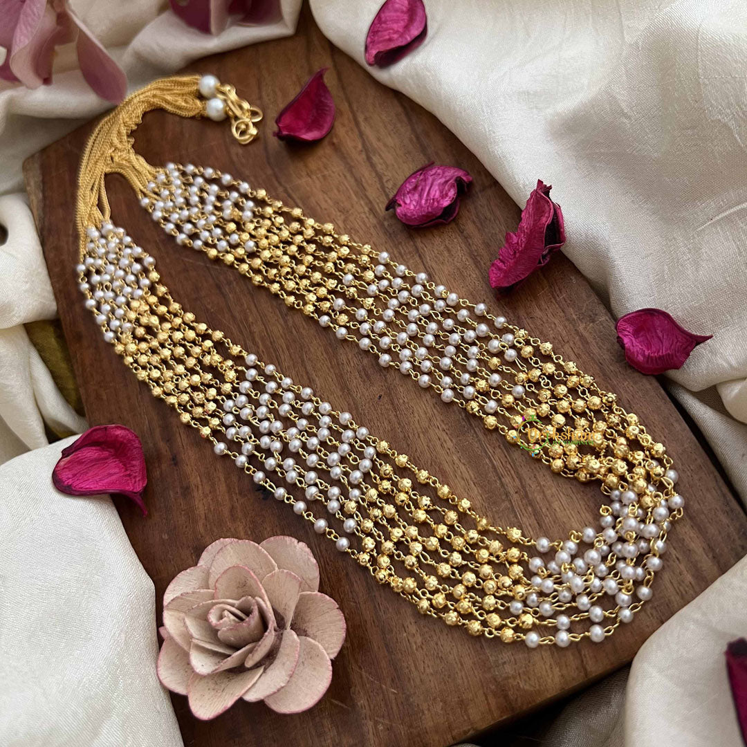Vriksham Zarina 8 Layered Pearl & Gold Beaded Traditional Ethnic Pearl Beaded Mala-G20106