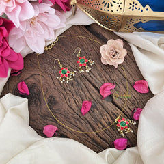 Vriksham Red Green Flower Pendant Invisible Chain Neckpiece-Pearls-G18427