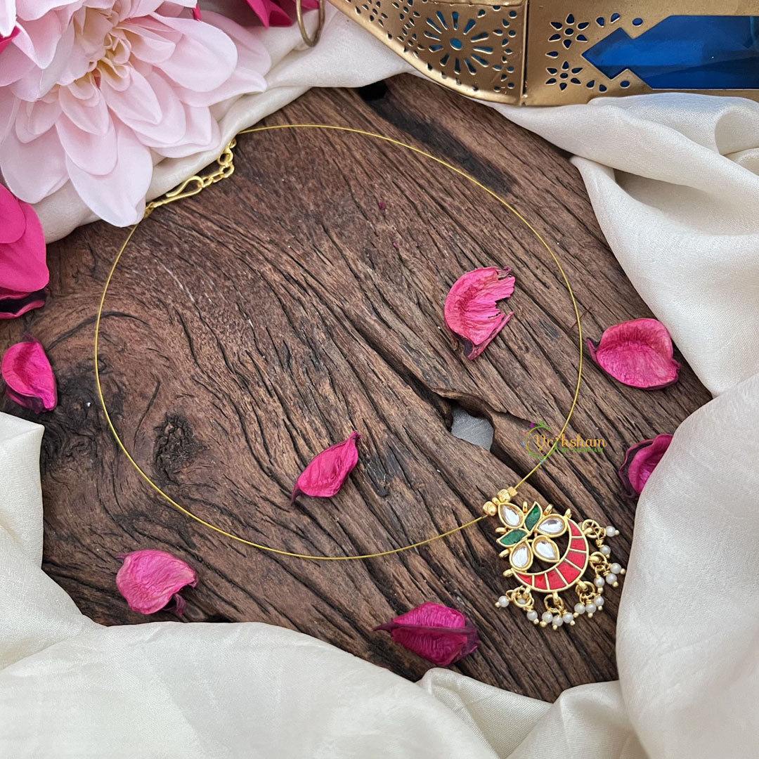 Vriksham Half Moon Style Pendant Invisible Chain Neckpiece-Pearls-G18435