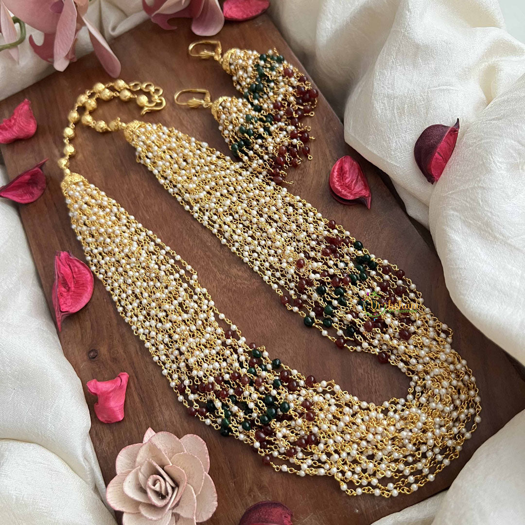 Vriksham Rajvika Multicolor Beaded Pearl With Earrings Traditional 25 Layered Beaded Mala Set-G20112