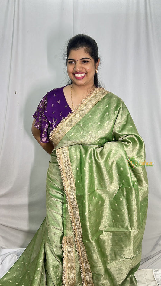 Vriksham Green With Lace Organza Saree-Handloom-VS4248